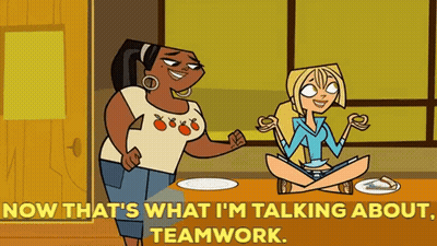 Teamwork Cartoon Characters Sitting GIF