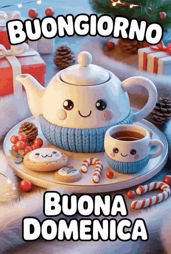 Teapot With Face Coffee Cup And Cookies GIF