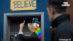 Ted Lasso Parrot Head Points Believe Sign GIF