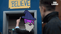 Ted Lasso Wizard Head Points Believe Sign GIF