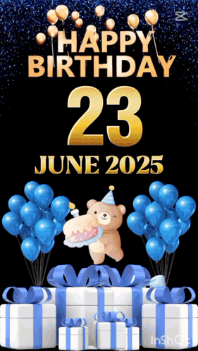 Teddy Bear And Balloons Birthday Card June 23 2025 GIF