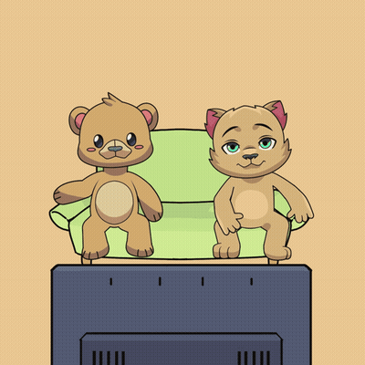 Teddy Bear And Cat Sitting GIF