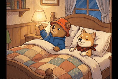 Teddy Bear And Dog On Bed GIF