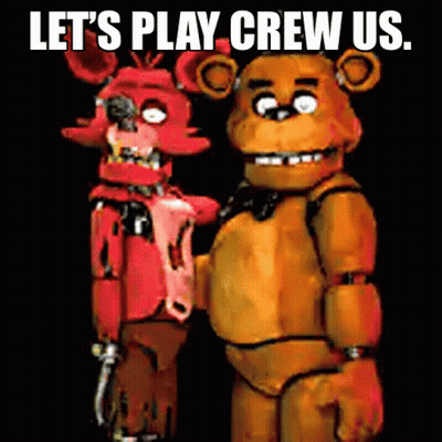 Teddy Bear And Foxy Standing Together Saying Let's Play Crew GIF
