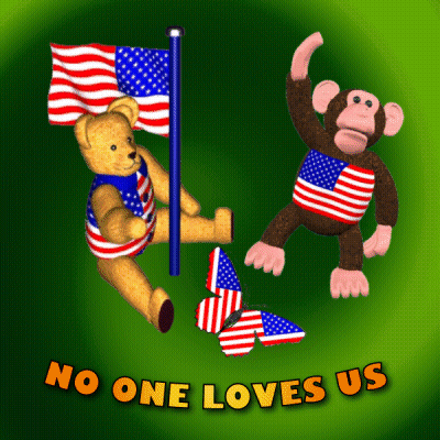 Teddy Bear And Monkey On Green Background No One Loves Us GIF