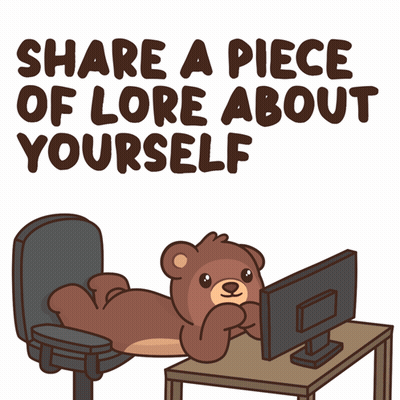 Teddy Bear At Computer Saying Share A Piece Of Lore GIF