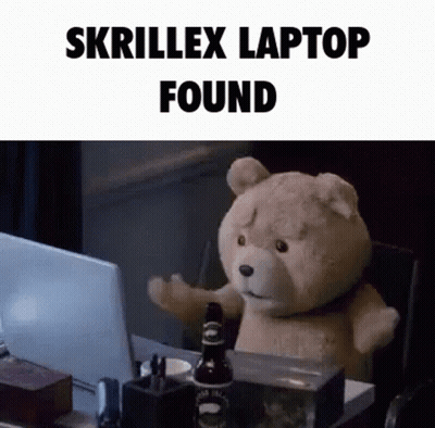 Teddy Bear At Desk With Laptop Skrillex Laptop Found GIF