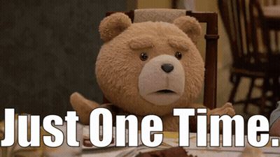 Teddy Bear At Table Saying Just One Time GIF