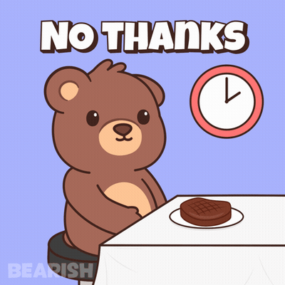Teddy Bear At Table Saying No Thanks GIF