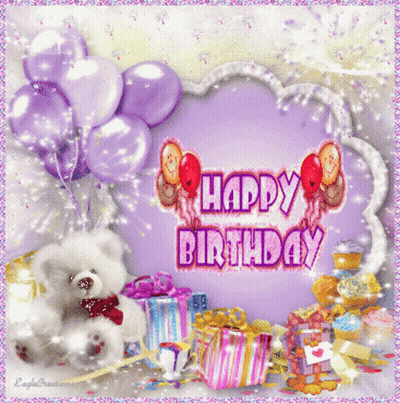 Teddy Bear Balloons Happy Birthday Card GIF