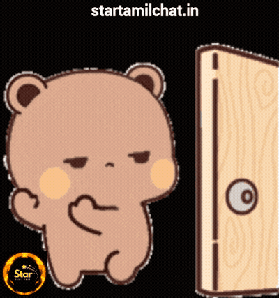 Teddy Bear Beside Wooden Door Saying Starttamilchat.in GIF