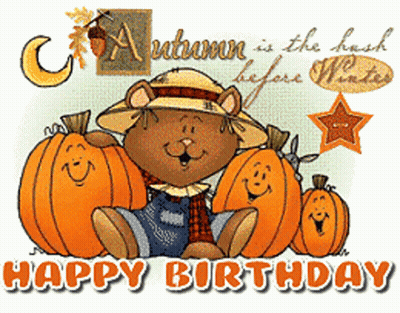 Teddy Bear Birthday Card With Pumpkins GIF