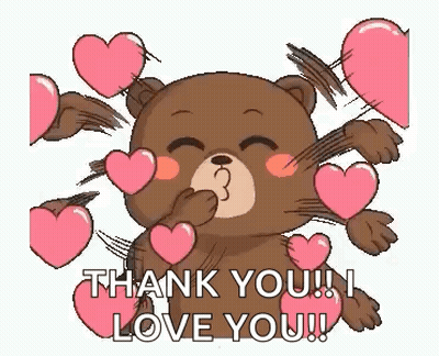 Teddy Bear Blowing Kisses With Pink Hearts Saying Thank You I Love You GIF