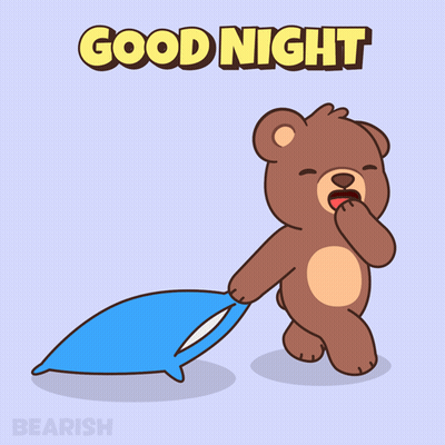 Teddy Bear Carrying Blue Pillow Good Night GIF