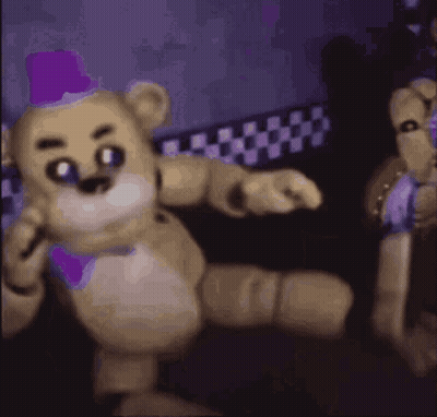 Teddy Bear Dancing In Dark Room With Purple Hat GIF