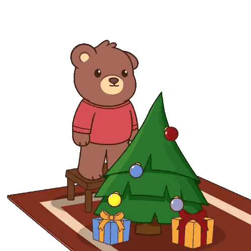 Teddy Bear Decorating Christmas Tree Sticker