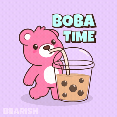 Teddy Bear Drinking Boba GIF