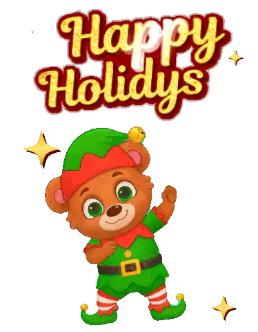 Teddy Bear Elf Saying Happy Holidays Sticker