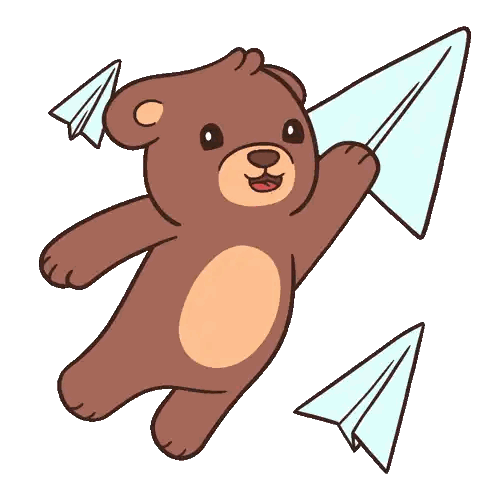 Teddy Bear Flying With Paper Airplane Sticker