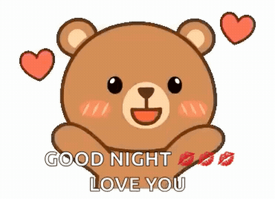 Teddy Bear Hearts Kisses Good Night I Love You GIF