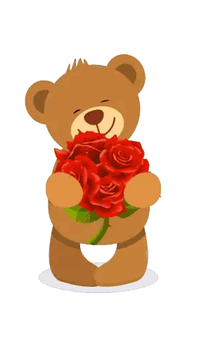Teddy Bear Holding Bouquet Of Red Roses Sticker