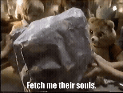 Teddy Bear Holding Box Saying Fetch Me Their Souls
