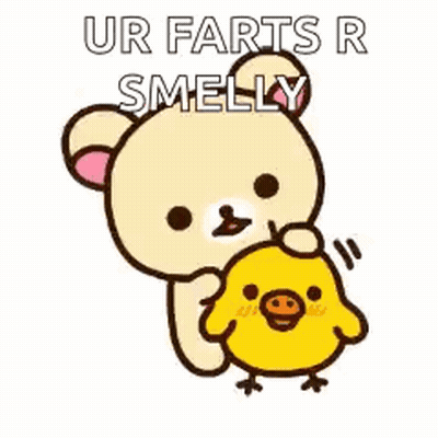 Teddy Bear Holding Chicken Saying Ur Farts R Smelly GIF