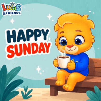 Teddy Bear Holding Coffee On Bench With Lucas & Friends GIF