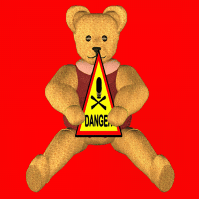 Teddy Bear Holding Danger Skull Sign GIF