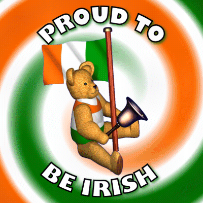 Teddy Bear Holding Flag And Bell Saying Proud To Be Irish GIF