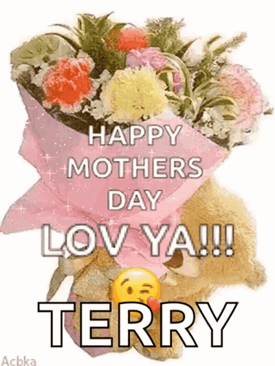 Teddy Bear Holding Flowers Saying Happy Mother's Day GIF