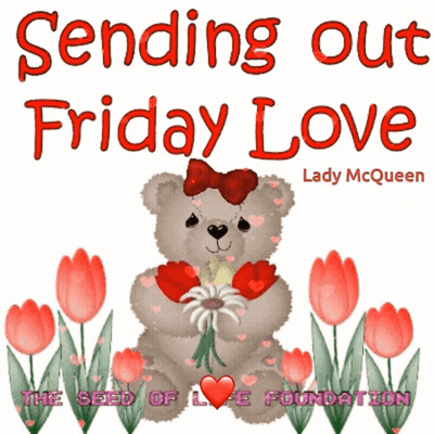 Teddy Bear Holding Flowers Sending Out Friday Love GIF
