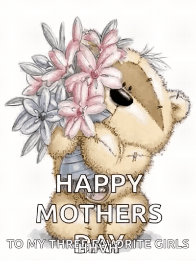 Teddy Bear Holding Flowers GIF