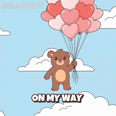 Teddy Bear Holding Heart Shaped Balloons On My Way GIF