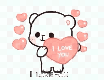 Teddy Bear Holding I Love You Heart And Pink Hearts GIF