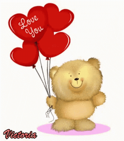 Teddy Bear Holding Love You Balloons GIF