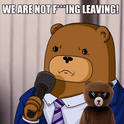 Teddy Bear Holding Microphone We Are Not F***ing Leaving GIF
