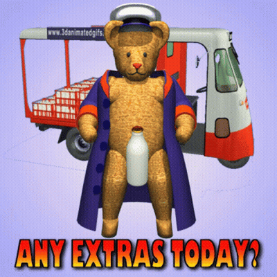 Teddy Bear Holding Milk Bottle At Milk Truck GIF