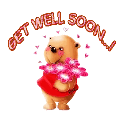 Teddy Bear Holding Pink Flowers Get Well Soon Sticker