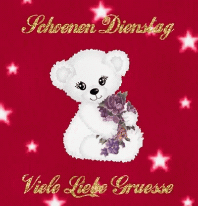 Teddy Bear Holding Purple Flowers GIF