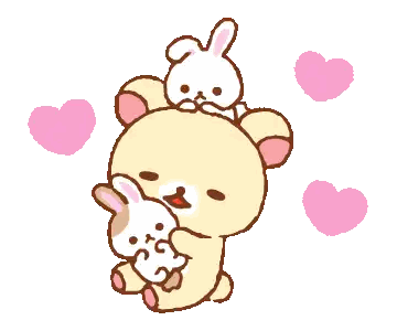 Teddy Bear Holding Rabbits With Hearts Sticker