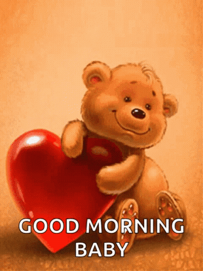 Teddy Bear Holding Red Heart Good Morning Baby GIF