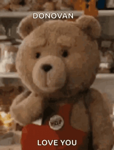 Teddy Bear Holding Red Heart Saying Donovan Love You GIF
