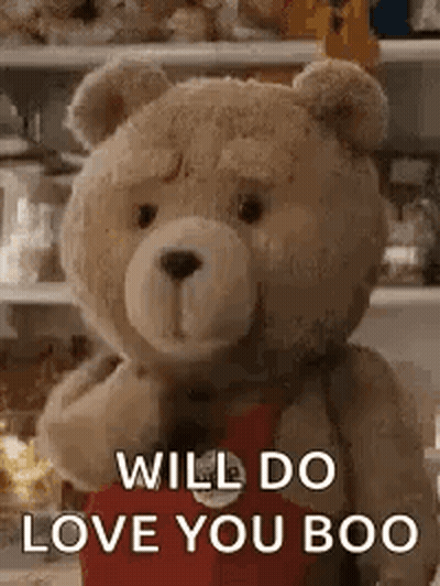 Teddy Bear Holding Red Heart Saying I Will Love You Boo GIF