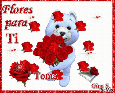 Teddy Bear Holding Red Roses Flores Para Ti GIF
