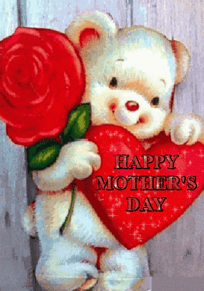 Teddy Bear Holding Rose And Heart Happy Mother's Day GIF
