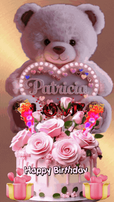 Teddy Bear Holding Sign Saying Patricia GIF