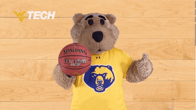 Teddy Bear Holding Spalding Basketball On Wooden Floor GIF