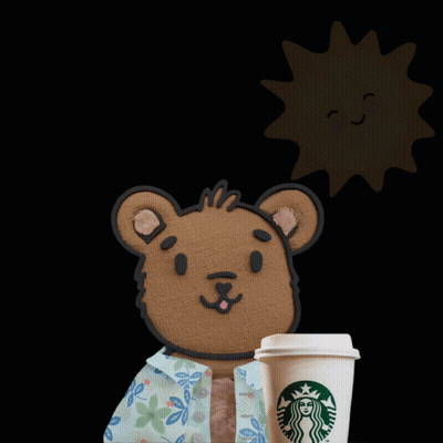 Teddy Bear Holding Starbucks Coffee Cup GIF