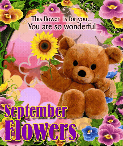 Teddy Bear Holding Sunflower September Flowers GIF